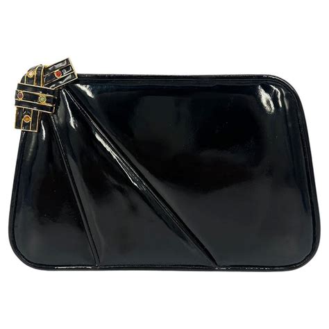 metal jewelry box us patent 2.009.804|Vintage Glossy Black Patent Leather Clutch Purse Metal Strap.